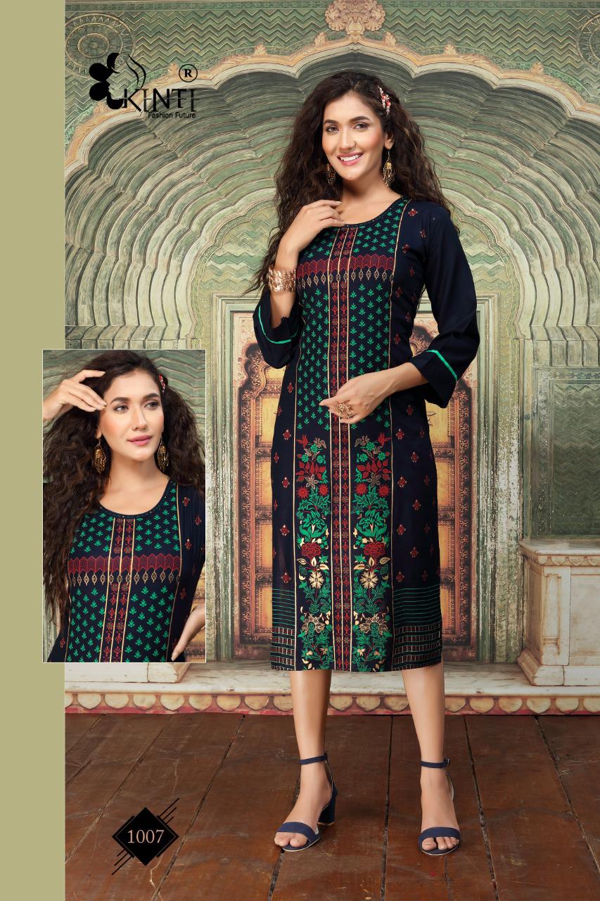 Kinti Afsana Foil Letest Fancy Designer Festive Wear Printed Rayon Kurti Collection